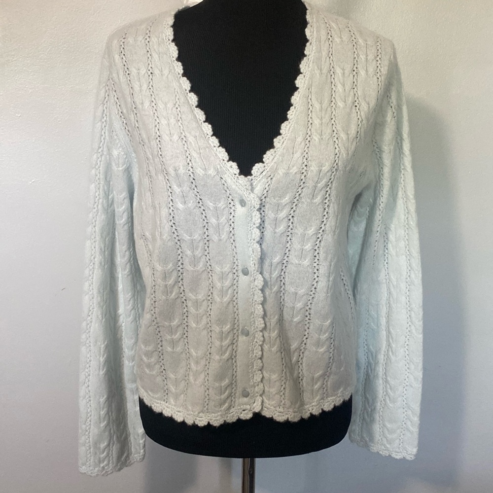 House of Harlow 1960 100% Cashmere Pale Pastel Blue Cardigan Sweater Sz L NWT